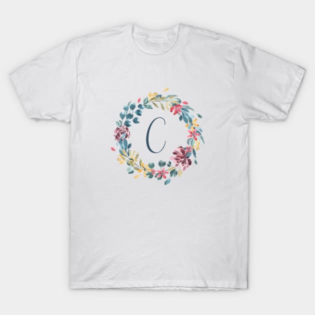 Floral Monogram C Colorful Full Blooms T-Shirt by floralmonogram